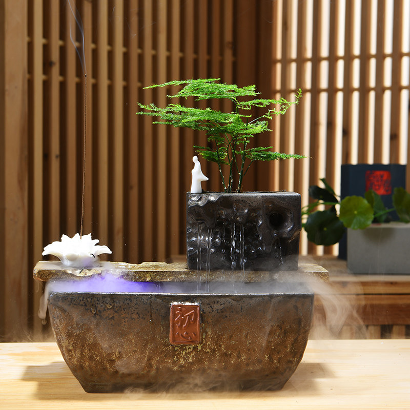 Chinese Style Zen ceramic flowing water fountain Merchants Humidifier Living Room Office Desktop Decorations back-back fragrant pendulum pieces