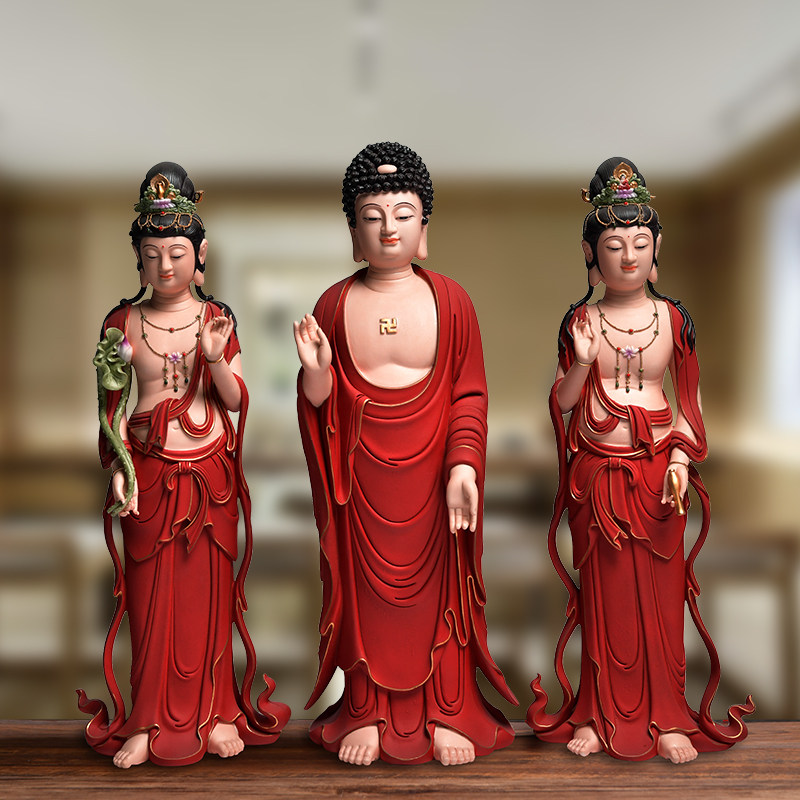 Ink dyed with color ceramic watch bodhi Buddha's trend to the western three Holy Buddha statue household festival