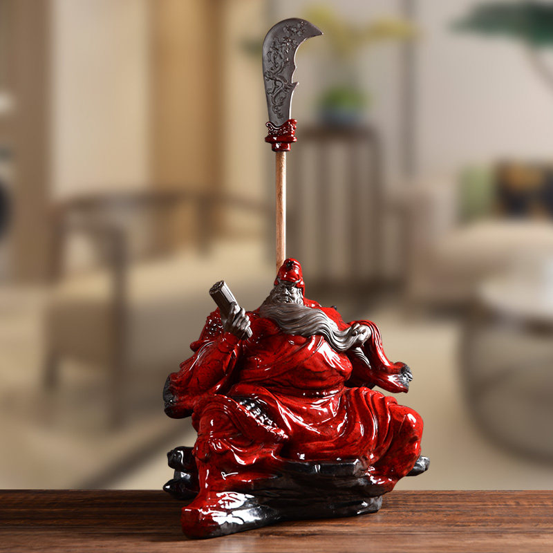 Ink dyed and fragrant ceramics large pieces of Guan Gong ornaments night reading Spring and Autumn Wu God of Wealth Buddha statues lucky craft gifts home