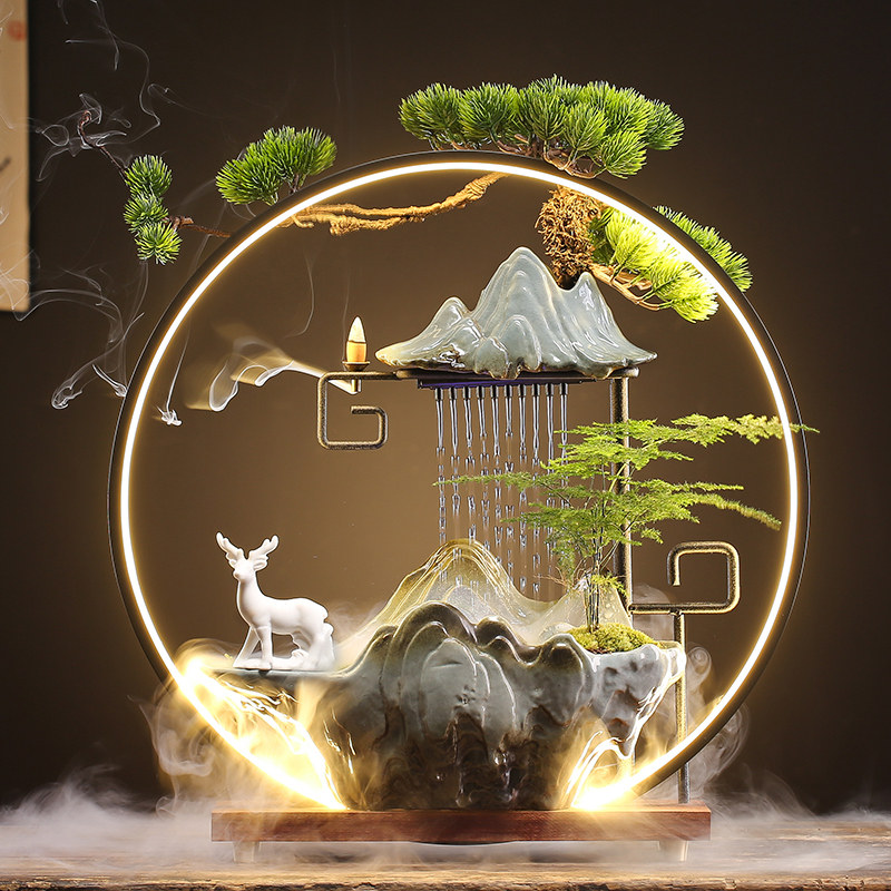 Creative Chinese circulation ceramic flowing fountain zhao cai living room office desktop wealth ornament opening gifts