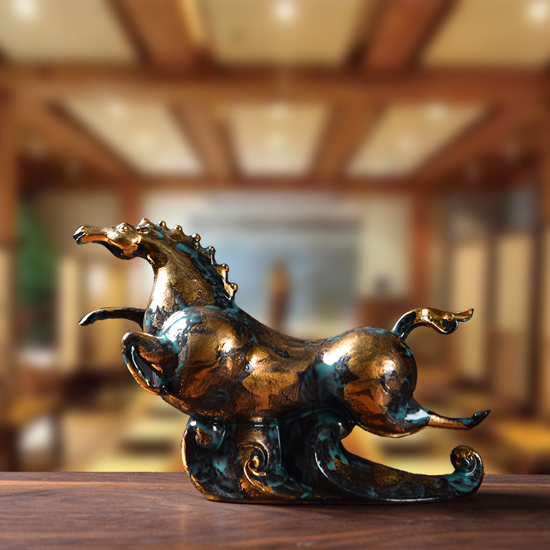 Ink-dyed Remain Aroma Ceramic Horse Pendulum Pieces Horse to Success Home Decorative Living Room Office Opening Gift for gift Merchants