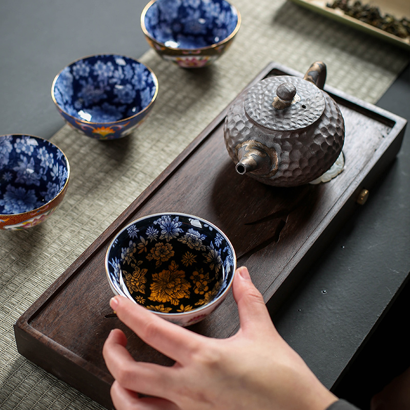 Jingdezhen ceramic checking blue and white porcelain enamel enamel see colour master single CPU kung fu tea tea cup large bowl