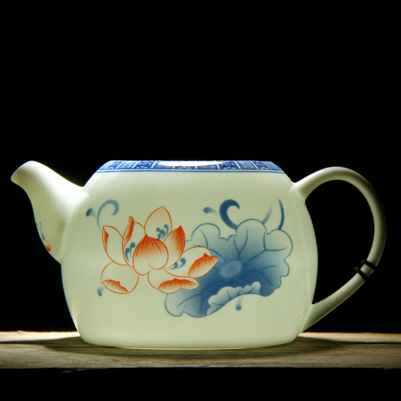 Ceramic teapot jingdezhen blue and white porcelain little teapot kung fu tea set single pot of 280 ml high white CiHu household pot
