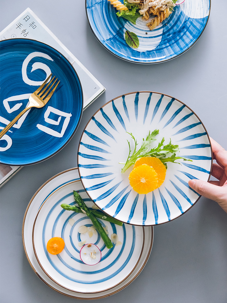 Hand glaze ceramic under western Japanese dish steak disc son home plate tableware color plate of Chinese network during the quotation disc