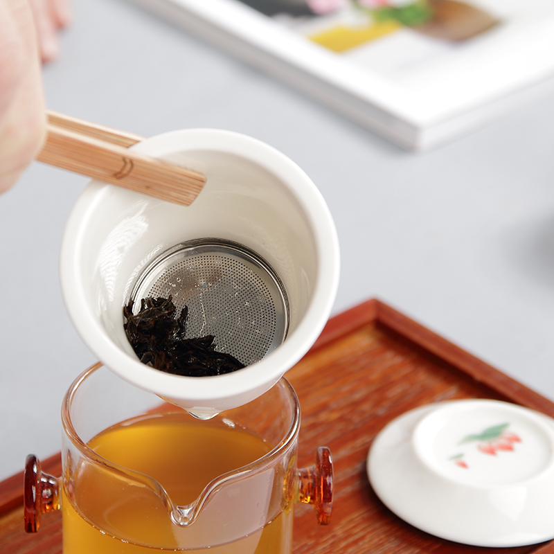 Hand - made ceramic inner glass tea set red cup ears cup hot tea filter remove the teapot blue and white porcelain