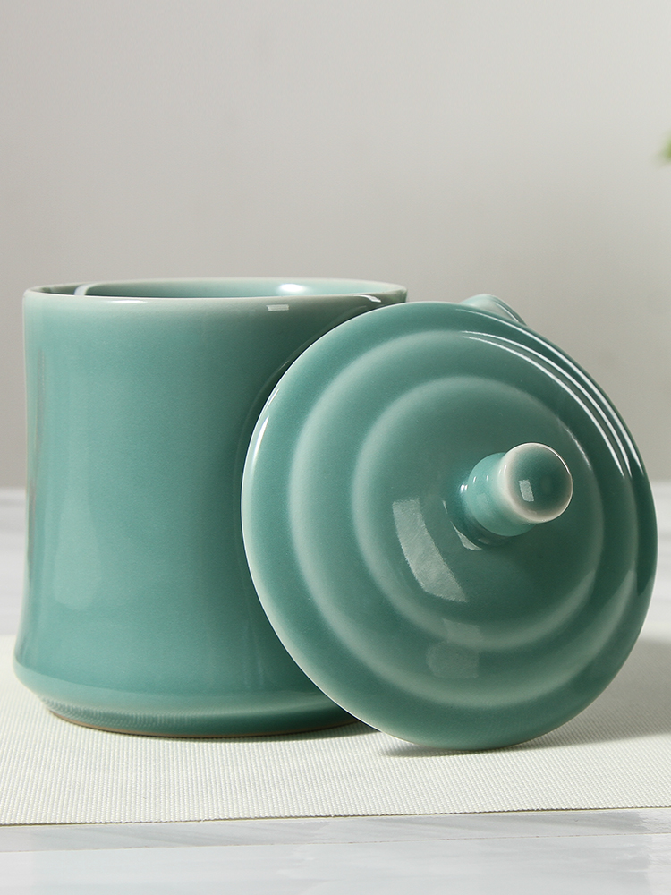 Ceramic keller cup office cup and meeting room longquan celadon glass tea cup with cover large capacity make tea cup