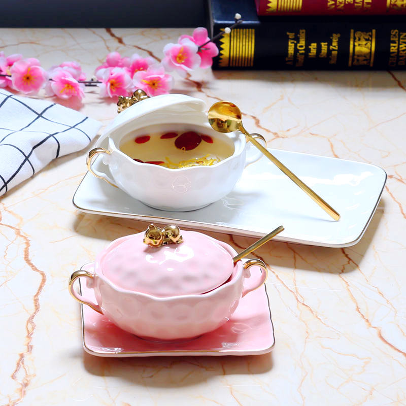 Dessert bowl of bird 's nest ears tremella European cup bowls of soup bowl golden pig sugar water bird' s nest paint ceramic bowl of steamed dense eggs