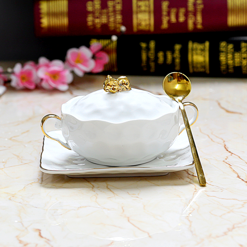 Dessert bowl of bird 's nest ears tremella European cup bowls of soup bowl golden pig sugar water bird' s nest paint ceramic bowl of steamed dense eggs