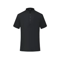 Краткие рукава черного топа [ZC-1902 Стенд воротник твердый цвет]