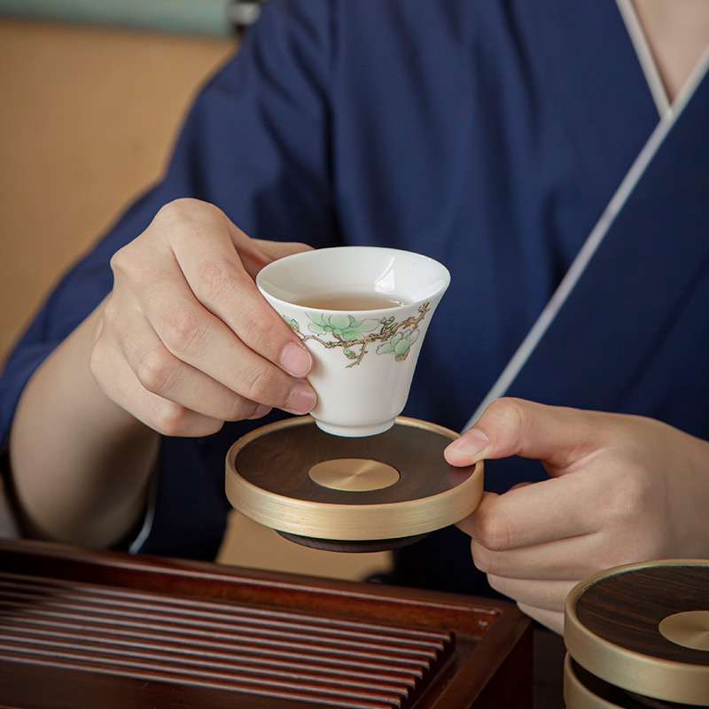 Pray For Bronze Wood Tea Cup Cushion Copper Black Sandalwood Creative Solid Wood Heat Insulation Mat Cup Mat Teacup Tea Track Zero Fit Whole Set