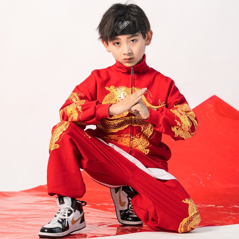 Children's performance costumes red festive Chinese style children's hip-hop elementary school sports meeting opening ceremony costumes boys and girls