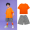 Orange T-shirt+black and white checkered shorts