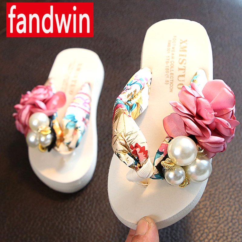 Parent-Child Sandals, Mother and Daughter Style, Korean Bohemian Style Pearl Flower Personalized Flip-Flops, Girls' Beach Shoes and Slippers