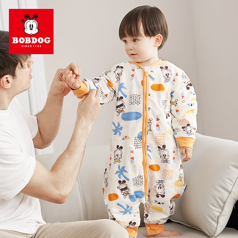 Babu bean baby sleeping bag leg full cotton gauze spring and autumn thin baby sleeping bag newborn Four Seasons anti kicking quilt