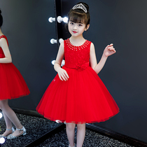 Girls  dresses 2021 summer new little girl flower girl wedding dress June 1 performance dress puffy yarn princess skirt