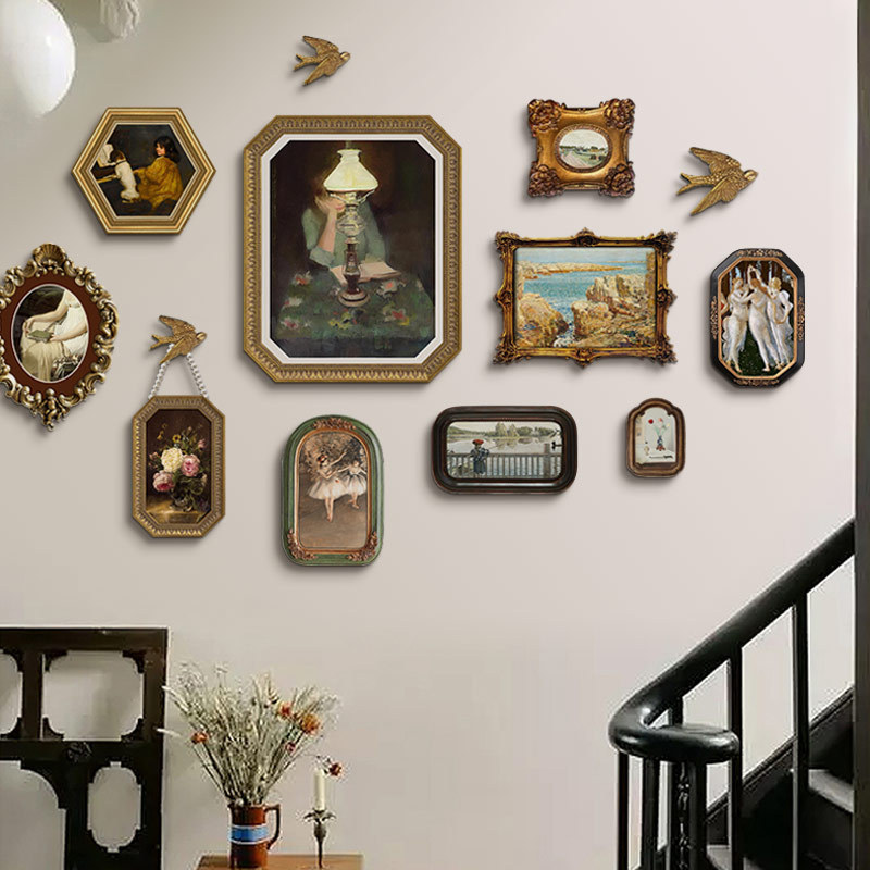 Niche Art French Retro Living Room Combination Decorative Painting American-Style Dining Room Wall Hanging Painting Entrance Mural