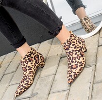 Leopard print ladys boots with thick heels for autumn 2018