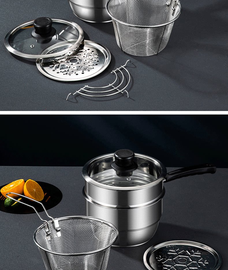 Фритюрница [特别优惠]304不锈钢煎锅家用天妇罗小煎锅，带过滤电磁炉迷你燃气