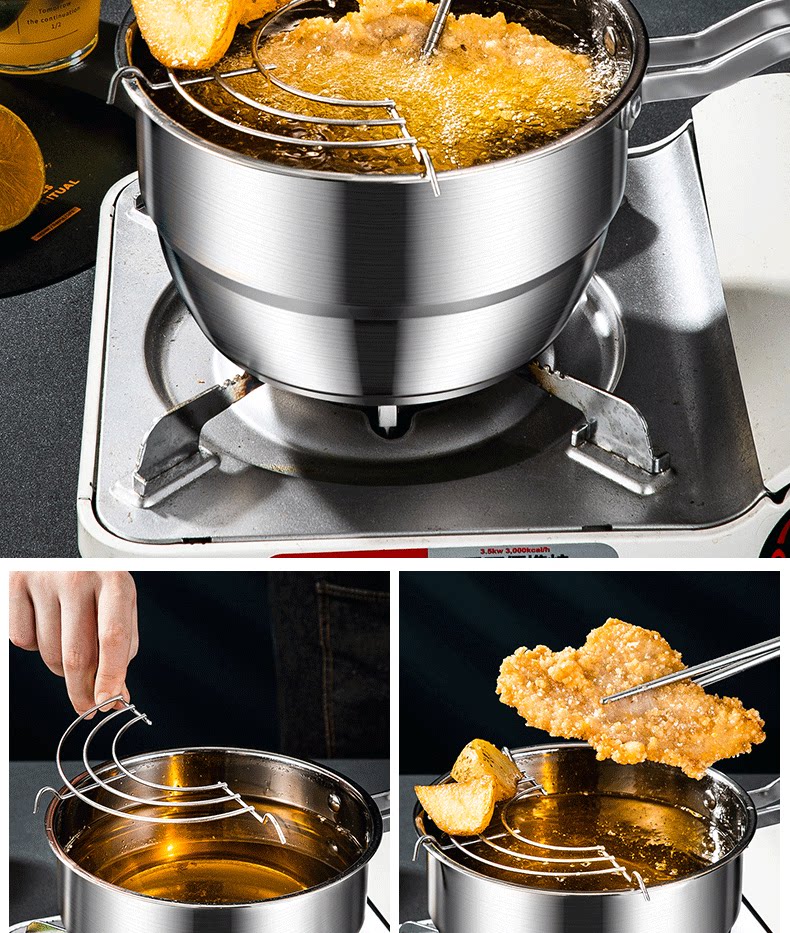 Фритюрница [特别优惠]304不锈钢煎锅家用天妇罗小煎锅，带过滤电磁炉迷你燃气