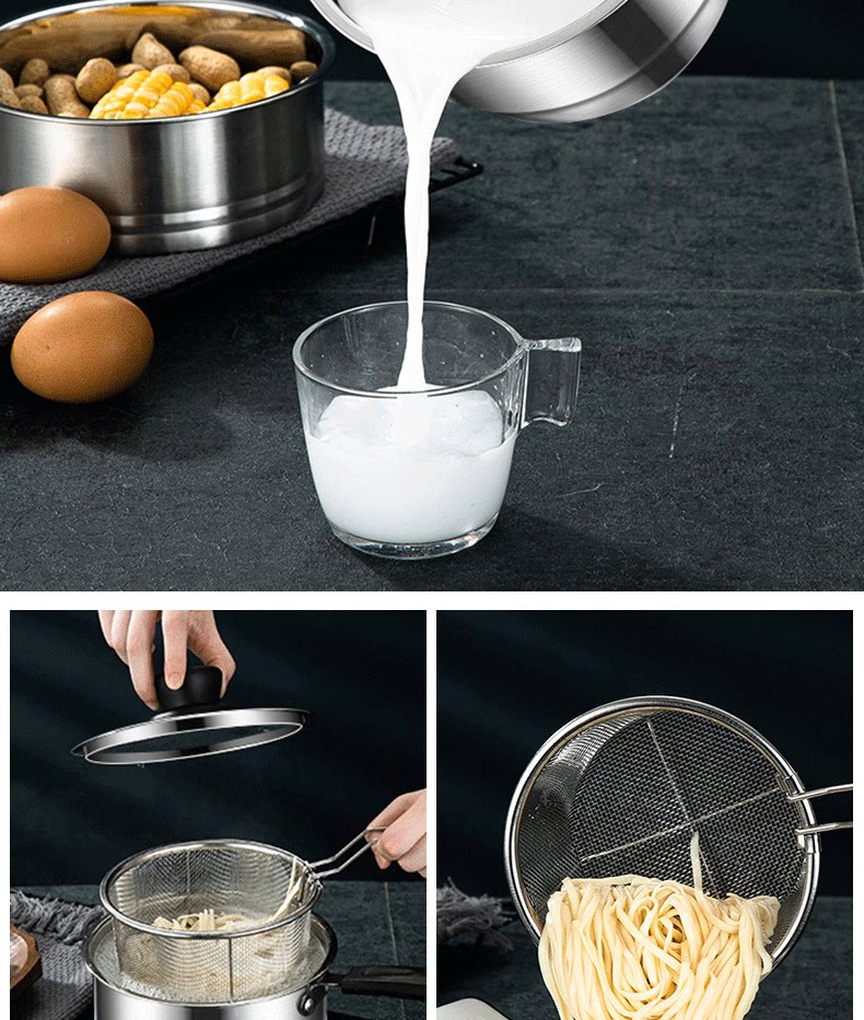 Фритюрница [特别优惠]304不锈钢煎锅家用天妇罗小煎锅，带过滤电磁炉迷你燃气