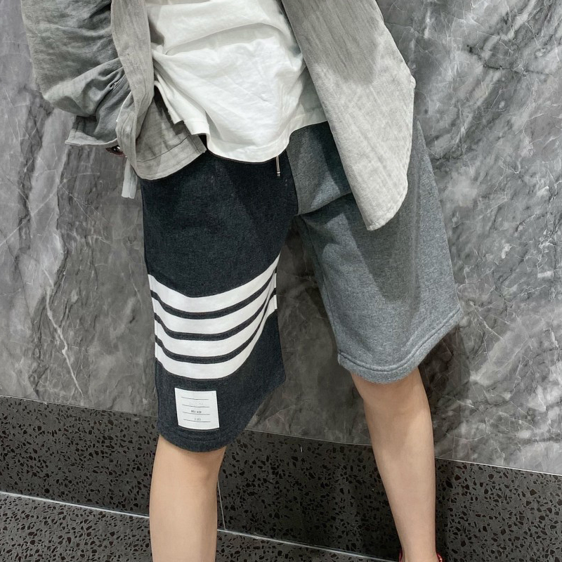 [in Stock] 2022 Summer New Tb Four-Bar Patchwork Shorts Unisex Loose Casual Pure Cotton Five-Point Shorts