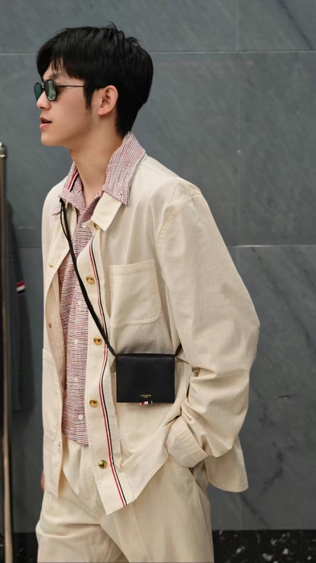 2025 Spring New Tb Duffy Placket Ribbon Shirt Unisex Loose Casual Long Sleeve Jacket Coat