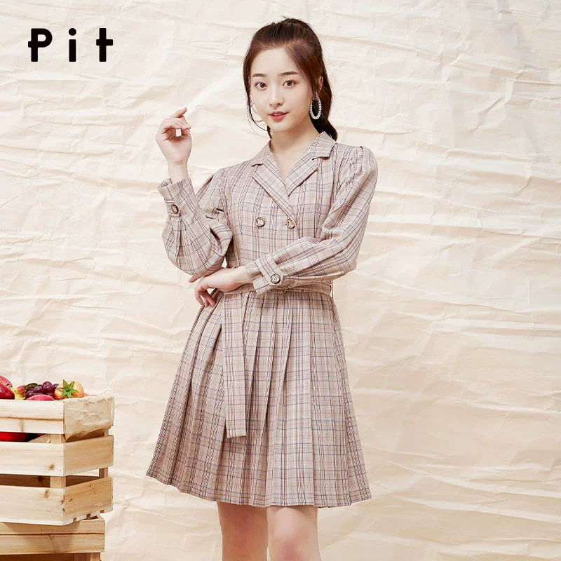 Pit phụ nữ mùa xuân năm 2021 mới phù hợp với cổ váy nữ phiên bản hàn quốc của váy xếp ly eo váy kẻ sọc mỏng và khí - váy đầm