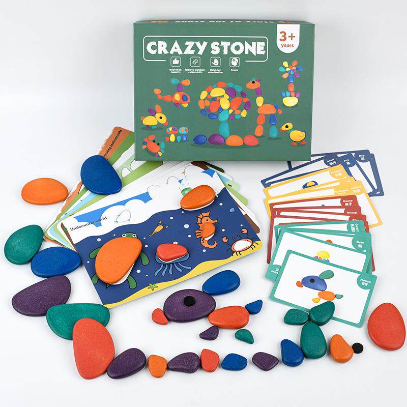 Children Early Teach Rainbow Combinations Laminated Stones Nordic Wind Ins Colorful Fun Laminations High Hand Eye Coordination Puzzle Toys