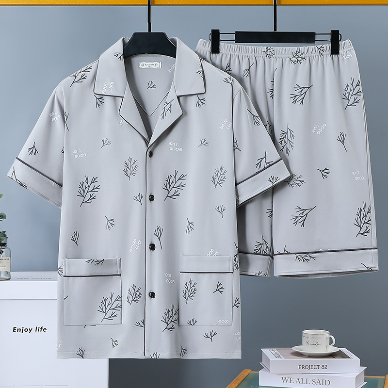 Summer Pajamas Men's Short-Sleeved Shorts Pure Cotton Plus Size 150kg Young and Middle-Aged Casual Thin Home Clothes Set