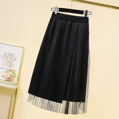 Трикотажная демисезонная длинная юбка, большой размер, высокая талия, в западном стиле, средней длины