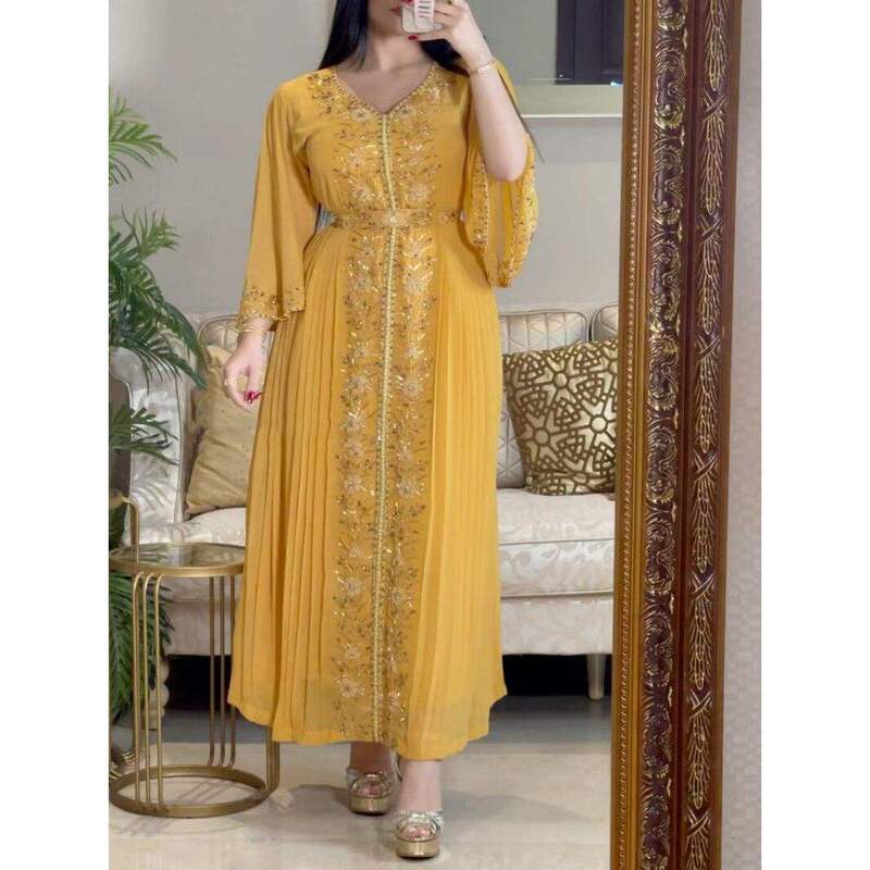 2023 Spring/Summer Women's Fashion for Foreign Trade Independent Platforms Ebay Embroidered and Rhinestone-Embellished Kaftan Gown Evening Dress