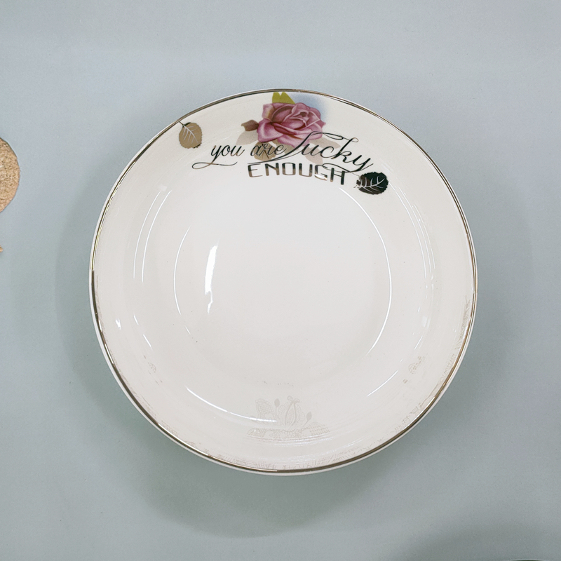  Fragrant Rose Ceramic Rice Plate 8inch 9inch Round Plate Dinnerware Set Simple Household Use