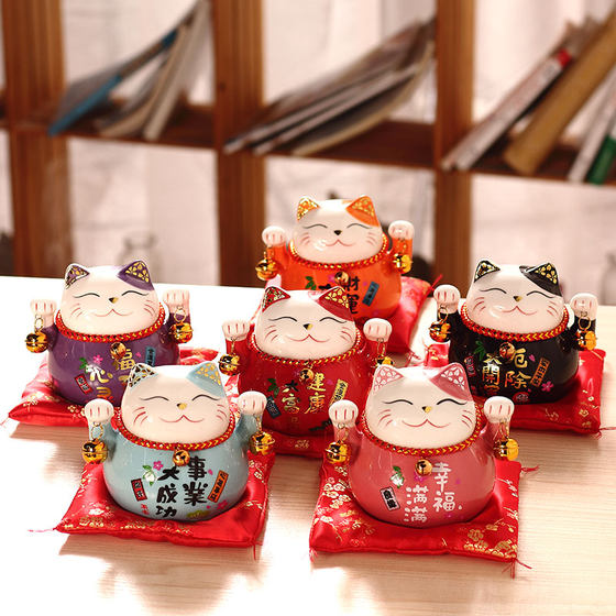 Lucky cat small ornament ceramic creative gift home decoration Japanese piggy bank living room home opening fortune cat
