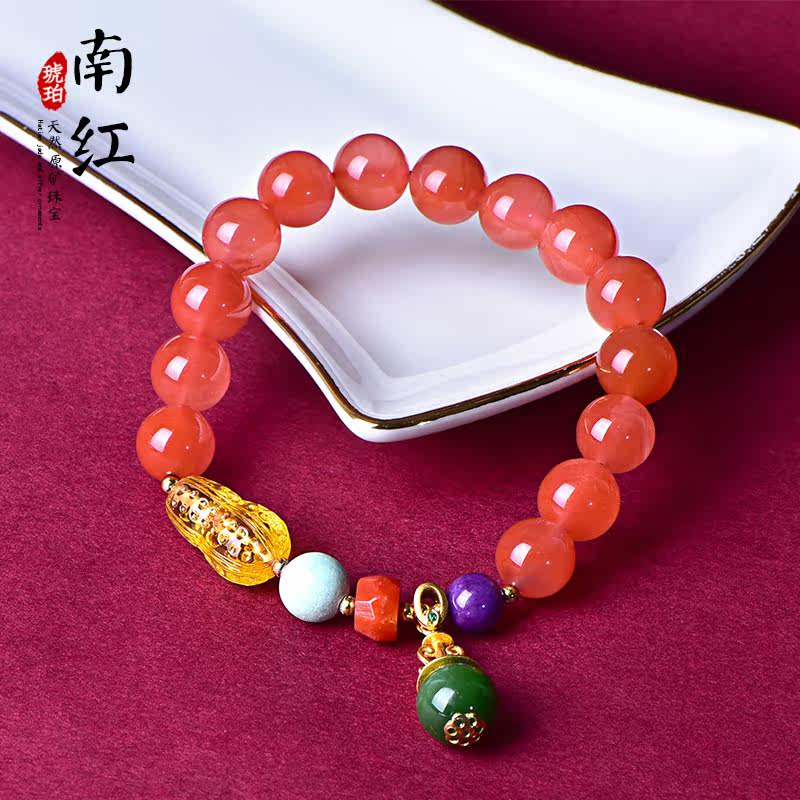 Zhenya jewelry natural south red ball bracelet S925 silver female