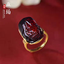 Zhenya jewelry red blood pearl amber 925 silver gold - plated live mouth ring spot