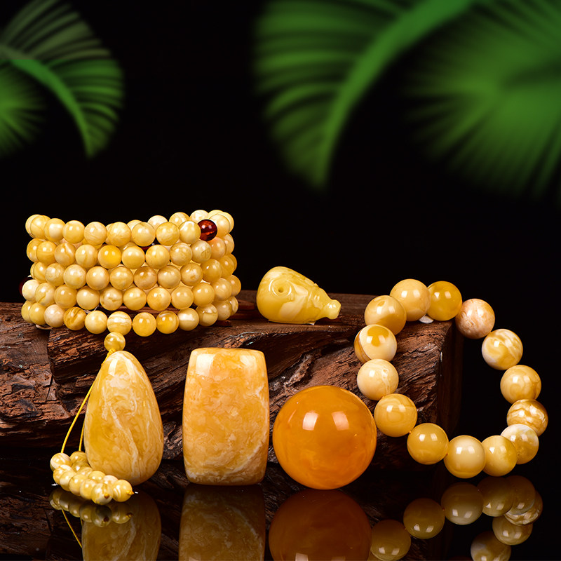 Zhengya amber Russian demon white flower honey wax round bead single bead single circle chicken fat yellow full honey Polish raw ore hundred flowers