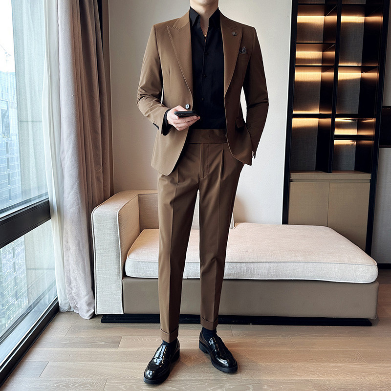green emerald velvet dress Men Semi Formal Straight Fit Korean Pants – Offduty India