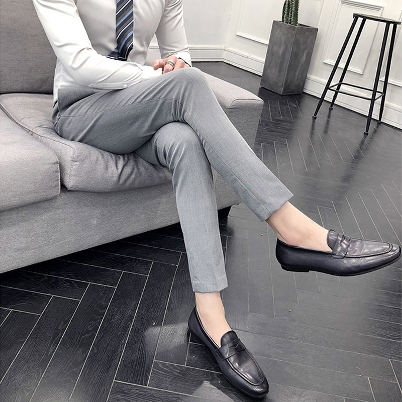 Large size business casual trousers hair stylist elastic pencil pants men's trousers Korean version slim nine points suit trousers