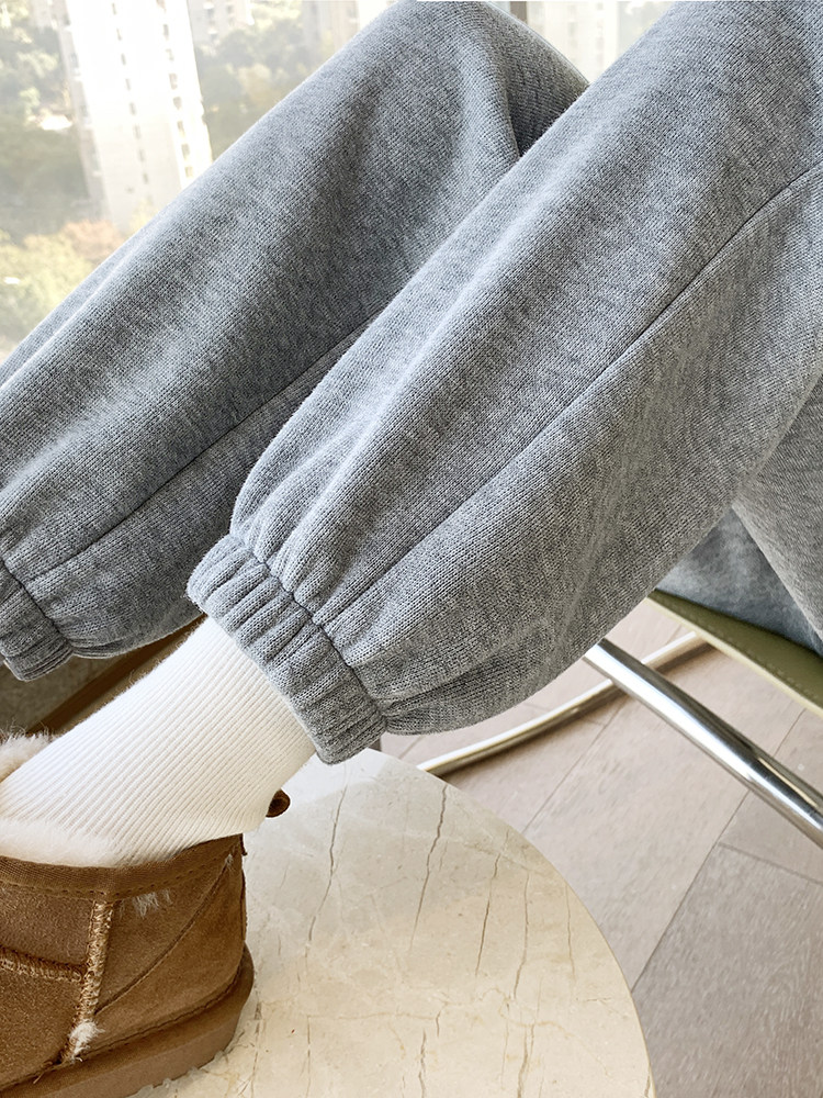 Sports Pants Women Spring Autumn Loose Bunches Pants Small Subthickening Casual Pants Winter New Grey Plus Suede Pants