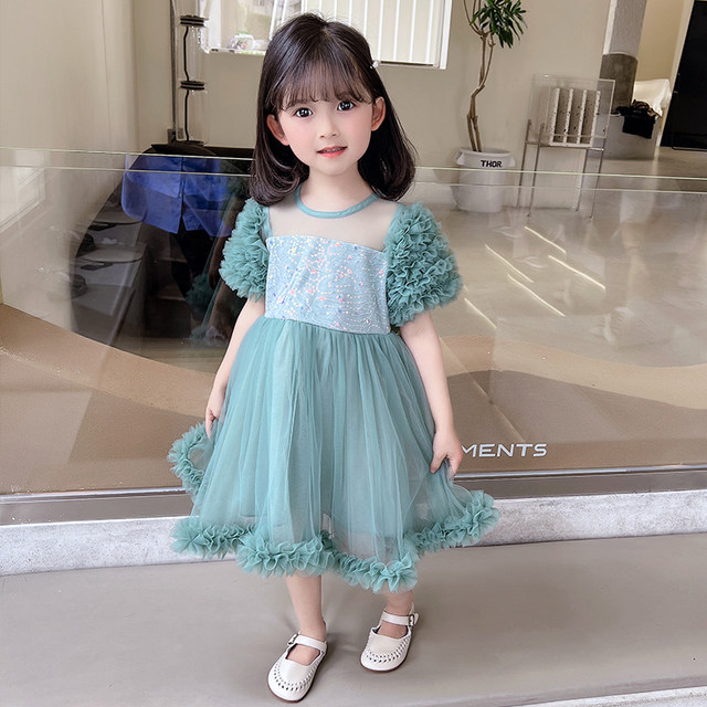 Girls princess dress summer dress 2023 new foreign style small and medium children's skirt little girl summer bowknot dress