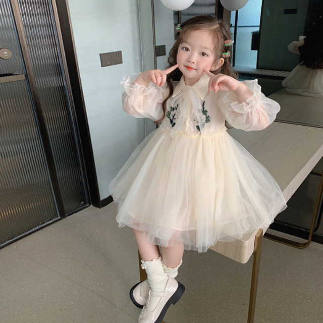 Girls spring dress 2023 new foreign style baby spring and autumn children's net red spring dress long-sleeved princess skirt