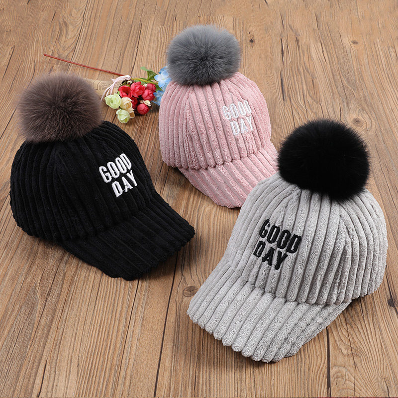 Children's autumn winter hat 2021 new baby fox ball hat boy girl letters duck tongue cap tennis red parent-child hat