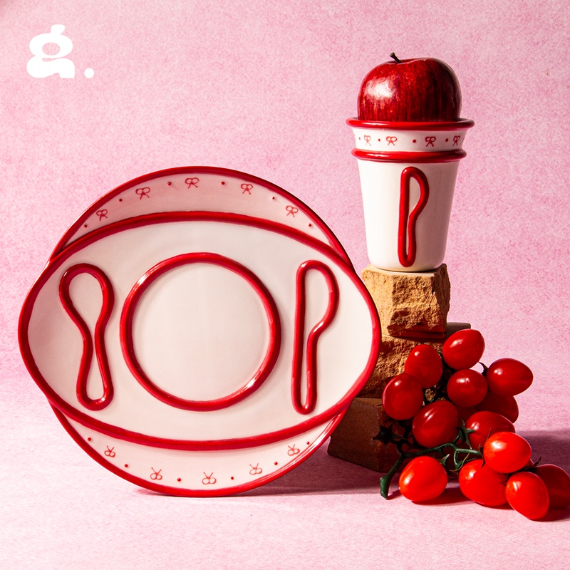 Congstudio Dinner Plate and Cutlery Set, Mug, Housewarming, Birthday, Wedding Gift for Girlfriend, Best Friend, Chinese Valentine's Day Gift