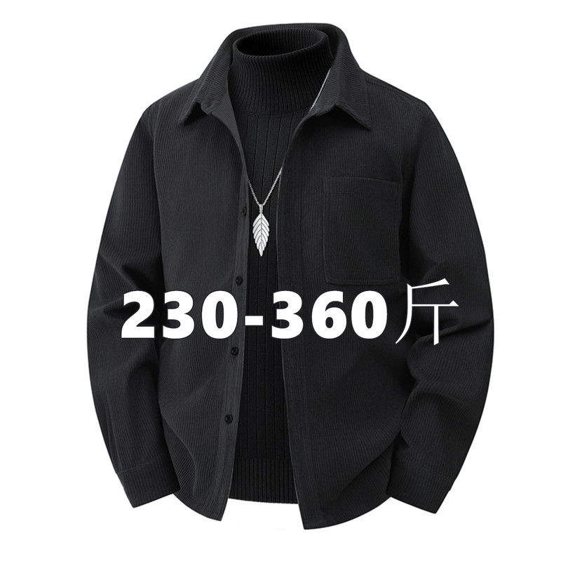 Plus-Size Corduroy Long-Sleeve Shirt for Men, Spring and Autumn, Extra Large for Big and Tall Individuals, 150kg Lapel Shirt Jacket 9