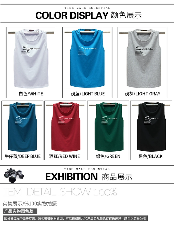 Áo thun nam mùa hè chất béo không tay, áo thun cộng với phân bón XL cotton tròn cổ rộng - Áo vest cotton áo ghi lê