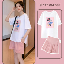 Pregnant womens summer suit out of fashion hot mom tide small fragrance net red shorts two-piece summer maternity inspection rabbit