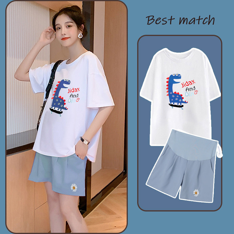 Pregnancy Maternity Dress Summer Suit Fashion style 2021 Summer Leisure 100 Snowspun Shorts Small two sets of summer damp
