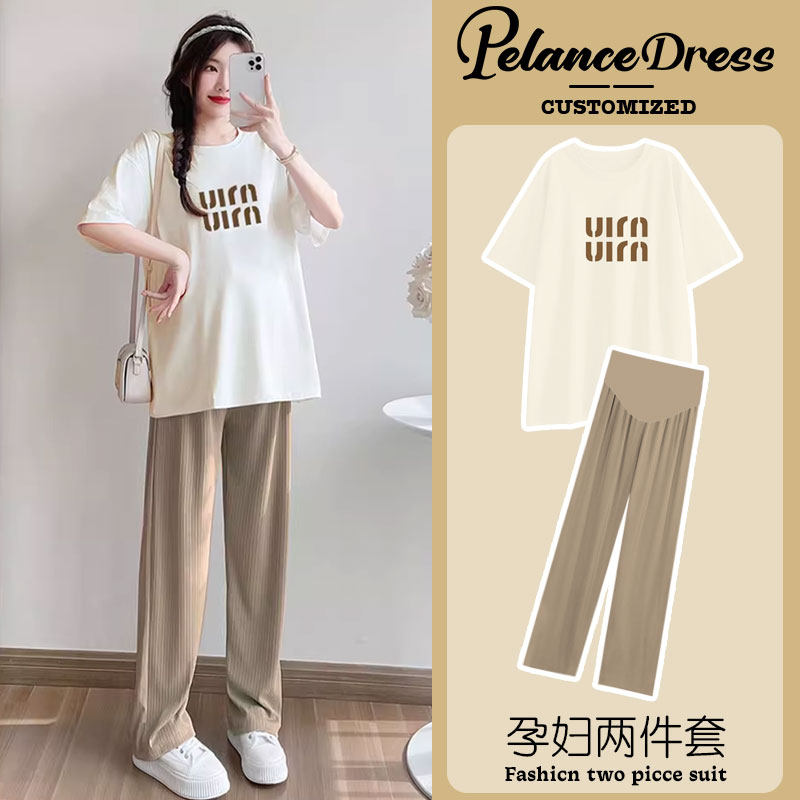 Pregnant women's clothing top summer 2025 new fashionable loose western-style fashionable Korean version large size T-shirt pants two-piece set