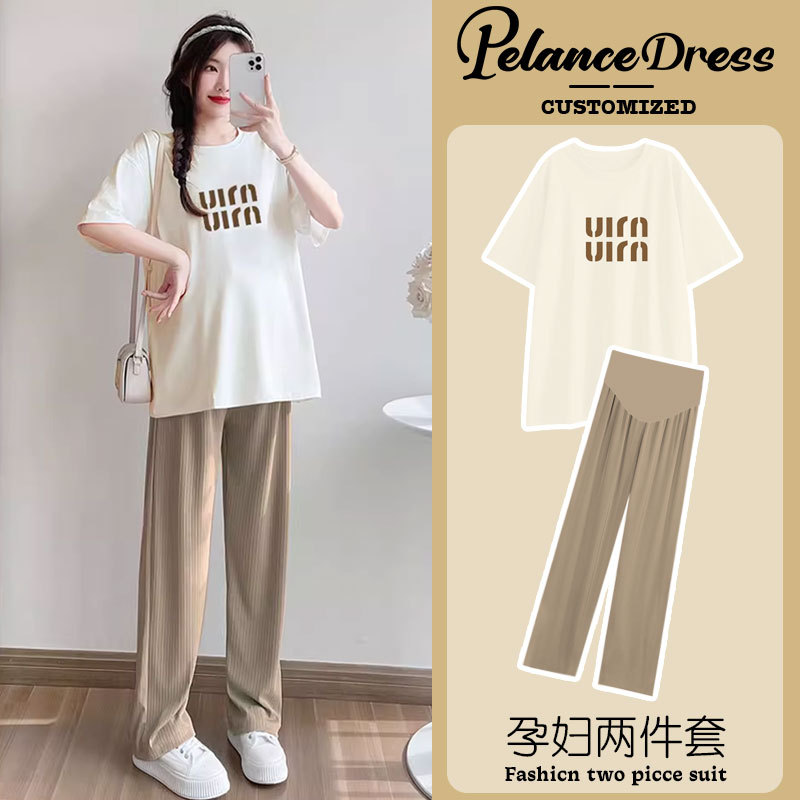 Maternity Tops Summer 2026 New Style Fashionable Loose Trendy Korean Style Plus Size T-Shirt and Pants Two-Piece Set