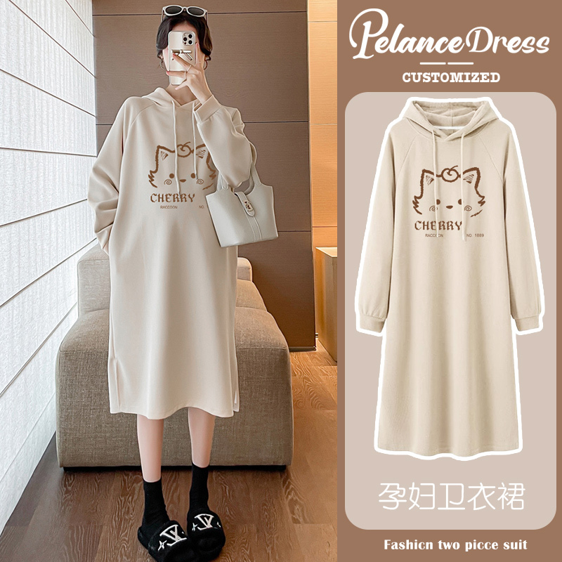 Maternity Sweatshirt Dress Spring and Autumn 2026 New Loose Hooded Top That Doesn'T Show Pregnancy Mid-Length Dress Autumn and Winter Fleece-Lined Maternity Sweatshirt Dress Spring and Autumn 2026 New Loose Hooded Top That Doesn'T Show Pregnancy Mid-Length Dress Autumn and Winter Fleece-Lined
